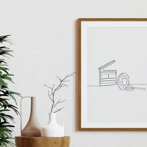 Minimalist Movie Board Clapper Line Art, Digital download  Vintage Film Scene Taker Print, Retro Classic Gift Printable, Cinema Film Reels