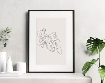 Cyclist line art, Minimalist biker wall , Digital Download, Mountain bike print, Extreme sport printable, Bicycle poster, fitness athletes