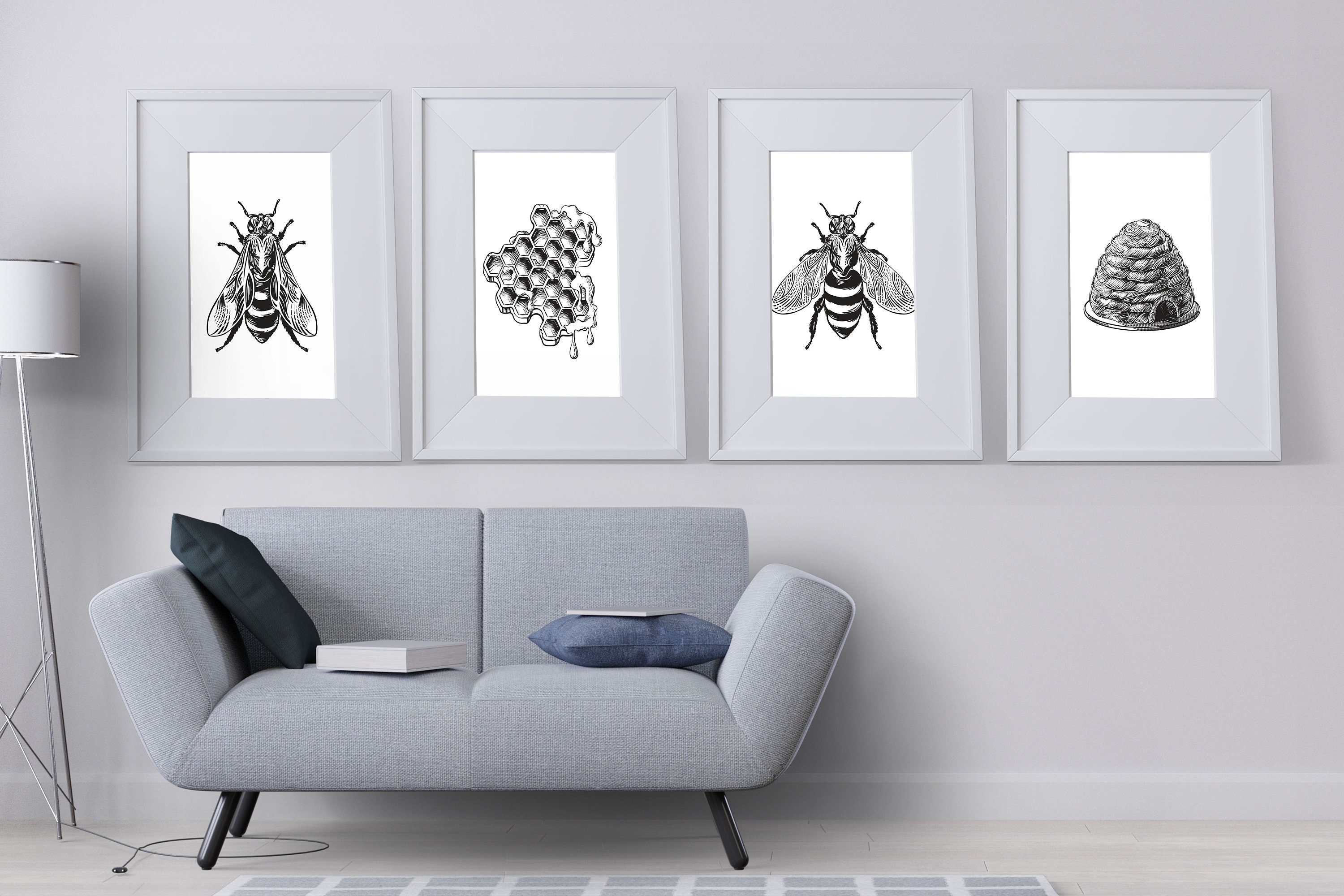 Bee Hive Honeycomb Wall Art Decor Set of 3, Digital Download, Bumblebee ...