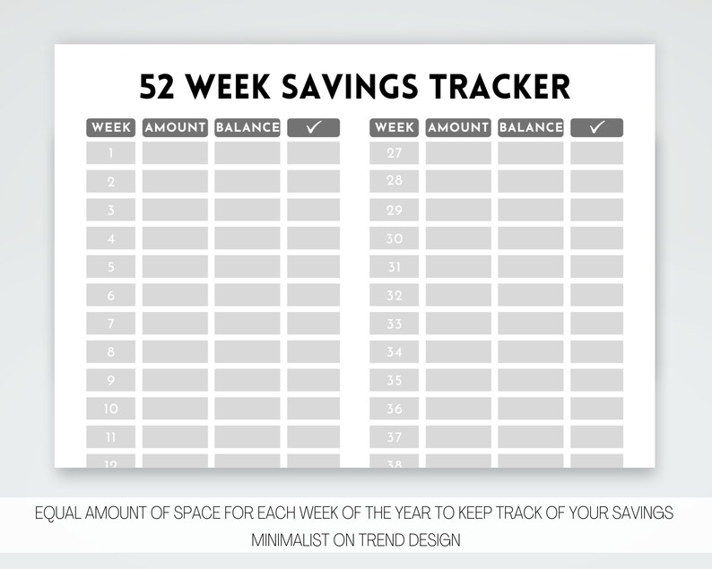 52 Week Saving Challenge Printable Money Saving Chart - Etsy