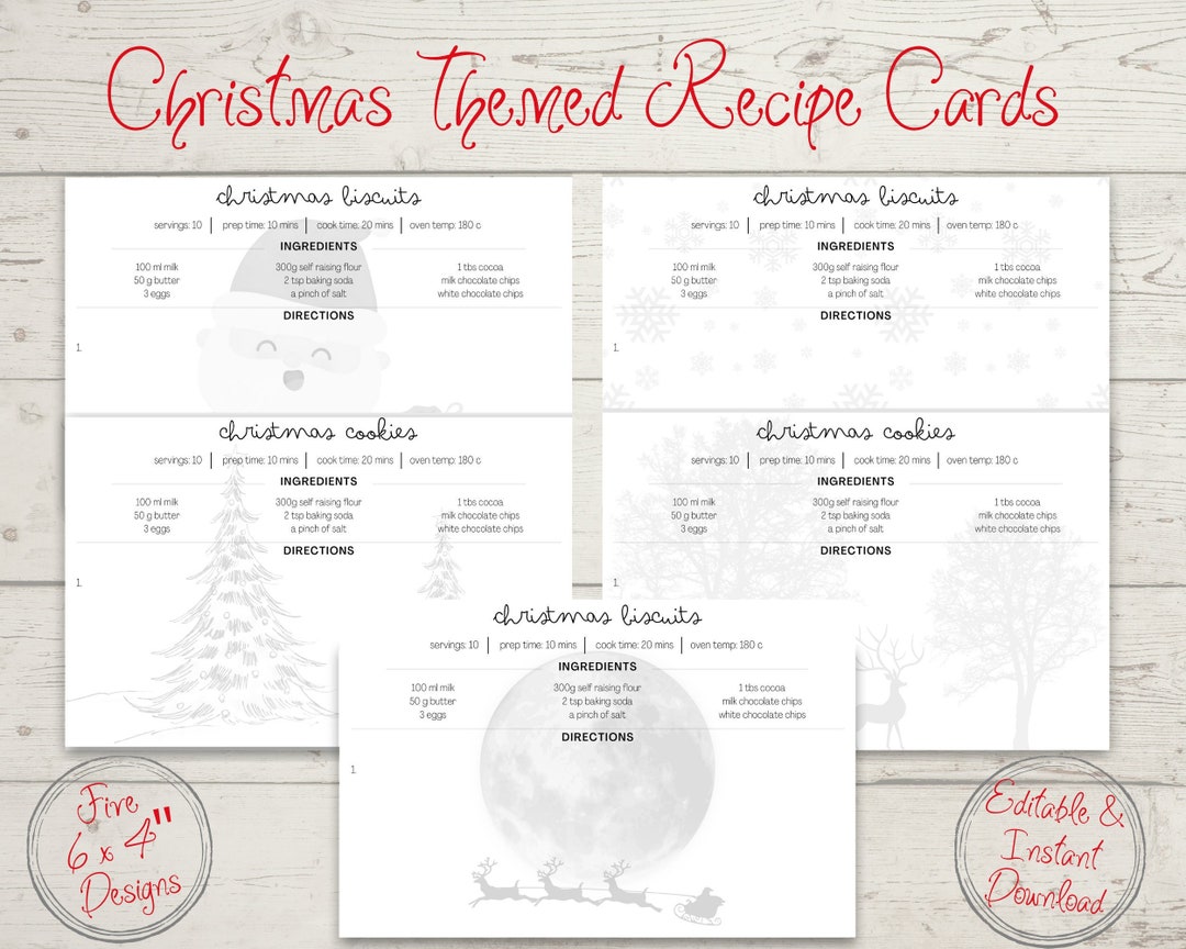 Editable Christmas Recipe Card Template Recipe Cards Etsy