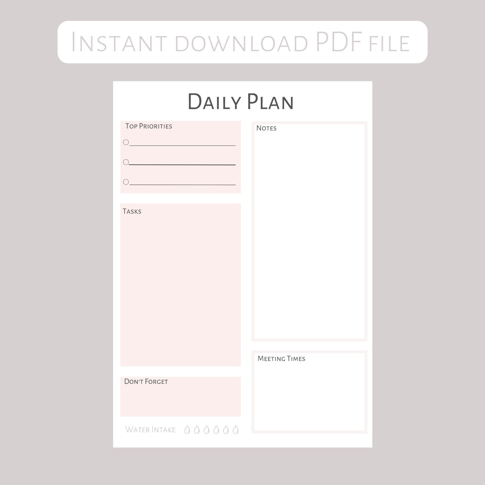 Daily Planner Printable Page Minimalist Daily Planner Work - Etsy UK