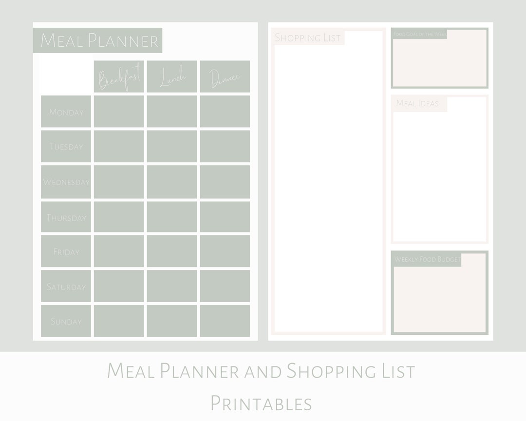 Meal Planner and Grocery List Printable Printable Weekly - Etsy