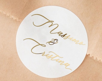 Script Wedding Stickers With Foil, Any Name, Wedding Favour Stickers, Envelope Foiled Seals, Gold, Rose Gold, Gold Foil Lettering