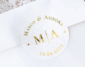Monogram Foil Stickers, Stickers With Real Foil, Personalized With Any Name, Any Date, Gold Rose Gold Foiling, Round Wedding Stickers