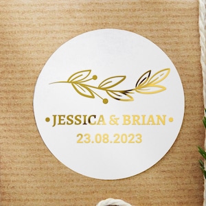 Gold Foil Wedding Sticker, Personalised Wedding Envelope Seals, With Real Foil, Clear, Botanical Wedding Seal For Envelope, Rose Gold Foil