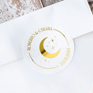 Stickers mariage Monogramme, Stickers mariage métallisés, Stickers lune et étoiles, Stickers mariage lune, Stickers « Retenez cette date », Stickers dépoli