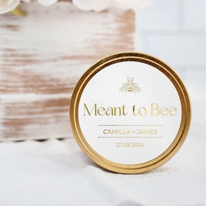 Meant To Bee-stickers, bedoeld als bijenlabels, honingpotlabels voor bruiloft, honingpotstickers, doorzichtige bruiloftsstickers, matte stickers, goud