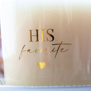 Her Favorite His Favorite Wedding Stickers Transparent Stickers Candle Labels Welcome Bag Custom Stickers For Wedding Favor Gold Sticker