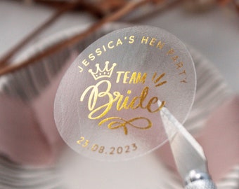 Team Bride Sticker For Hen Party Favours Personalised Sticker Bachelorette Party Decorations Bridal Shower Hen Do Labels With Gold Foil