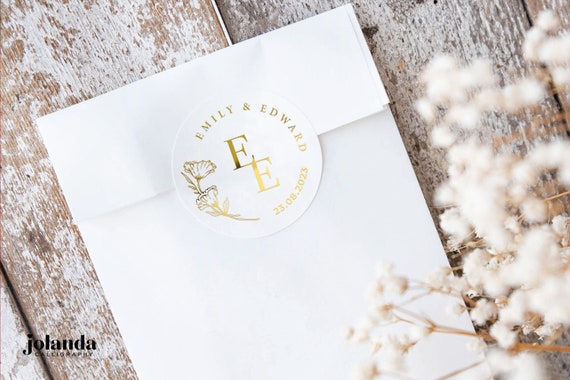 Intertwine Monograms Custom Wedding Stickers for Favors, Personalized Clear  Gold Wedding Envelope Seals With Initials for Wedding Favors 