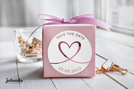 Heart Save the Date Stickers, Wedding Seals, Engagement Party Invitation  Seals, MATTE Paper, Decal Seal, 1.5 Inch Only 