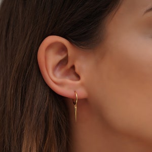 Spike Dangle Earrings, Spike Hoop Earrings, Silver Dangle Earrings, Gold Dangle Earrings, Dangle and Drop Earrings, Sterling Silver Earring. image 2