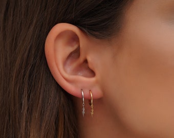 Boucles d'oreilles pendantes en argent, boucles d'oreilles pendantes et pendantes, boucles d'oreilles pendantes en or, créoles, boucles d'oreilles pendantes éclair, argent sterling.