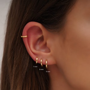 Gold hoop earrings, Huggie hoop earrings, Sterling silver hoop earrings, Small hoop earrings, Cartilage earring, Helix hoop, Tragus earring image 1