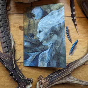 Carte de voeux A6 femme loup blanc nourrir, nature, animiste