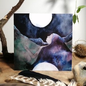 Galaxies and Moonlight Greetings Card, magical, lunar, pagan nature goddess