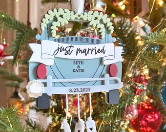 Personalized Car, First Christmas Married Ornament, Newly Married Christmas, Wedding anniversary Gift,Married 2025, Wedding Gift Keepsake