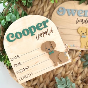 Golden Retriever Baby Name Annoucement Sign, Personalized Baby Birth Announcement Sign, Puppy Nursery Keepsake Decor