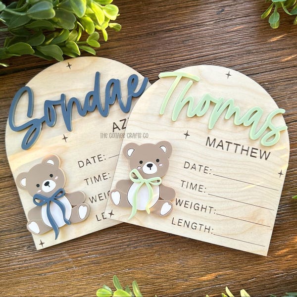 Birth Announcement, Name Sign,Fresh 48 Name Plaque,Hi My Name Is,Newborn Photo Prop, Baby Boy Birth Sign, Teddy Bear Baby Sign,