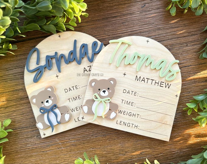 Birth Announcement, Name Sign,Fresh 48 Name Plaque,Hi My Name Is,Newborn Photo Prop, Baby Boy Birth Sign, Teddy Bear Baby Sign,
