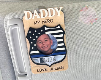 Father's Day Gift, Mother's Day Gift, Photo Frame, Wallet Size Photo Fram, Custom Photo Visor Clip, Gifts for Mom, Police Officer Gift,