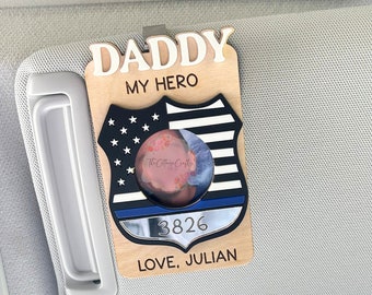 Police Badge Visor Clip, Father's Day Gift,Custom Photo Visor Clip, Gifts for Mom, Police Officer Gift, Father's Day Gift From Kids