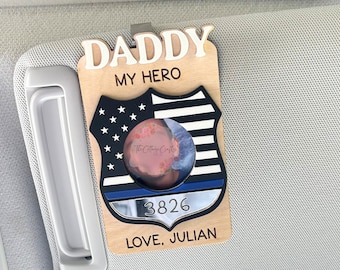 Police Officer Picture Frame,Police Badge Visor Clip, Father's Day Gift,Custom Photo Visor Clip, Father's Day Gift From Kids