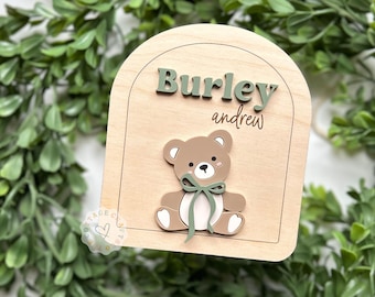 Birth Announcement, Name Sign,Fresh 48 Name Plaque,Hi My Name Is,Newborn Photo Prop, Baby Boy Birth Sign, Teddy Bear Baby Sign