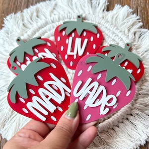 Personalized Strawberry Acrylic Bag Tag: Back to School Keychain