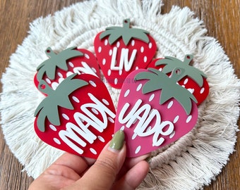 Personalized Strawberry Acrylic Bag Tag: Back to School Keychain