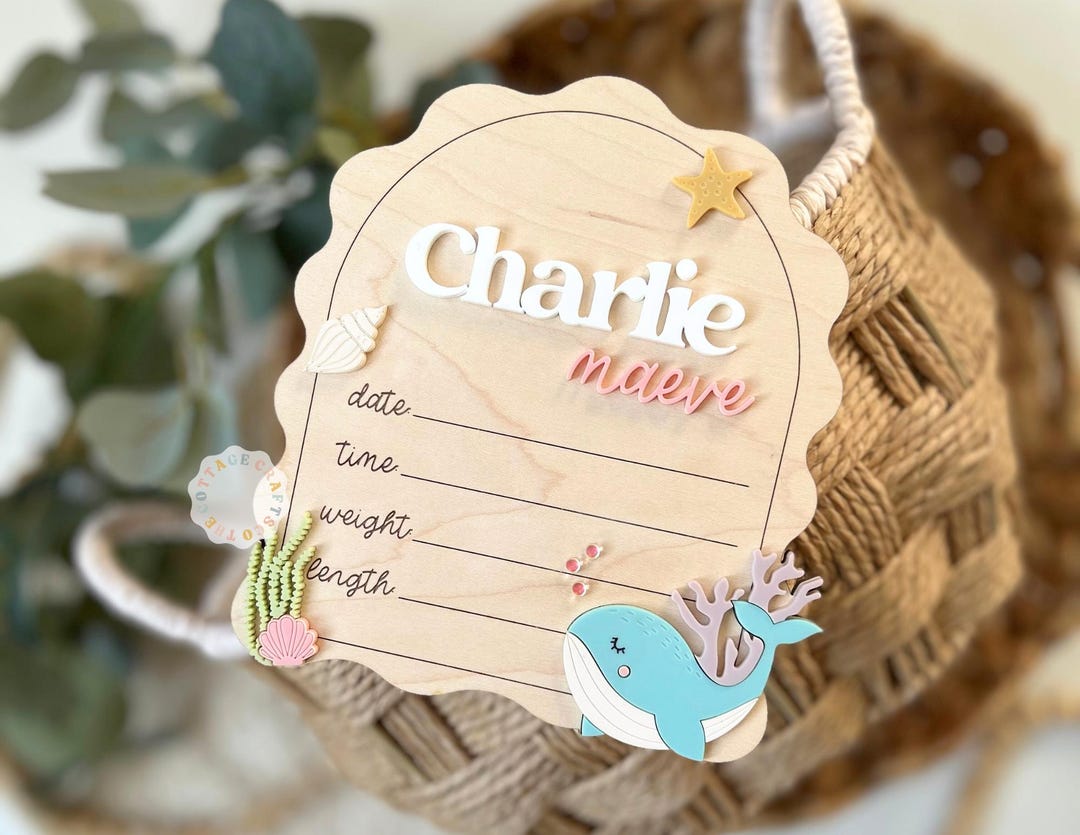 Personalized Baby Birth Announcement Sign, Ocean Theme Wooden Nursery ...