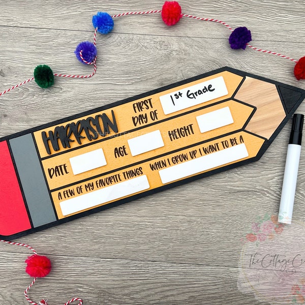 Personalized First Day of School Sign, Back to school pencil sign, White Board Sign