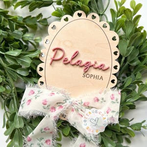 Wooden Baby Name Sign, Ribbon Bow Name Sign, Name Sign,Fresh 48 Name Plaque,Hi My Name Is,Newborn Photo Prop, Vintage Lace Trim