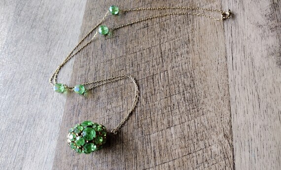 Vintage Necklace Gold Metal Light Green Rhineston… - image 9