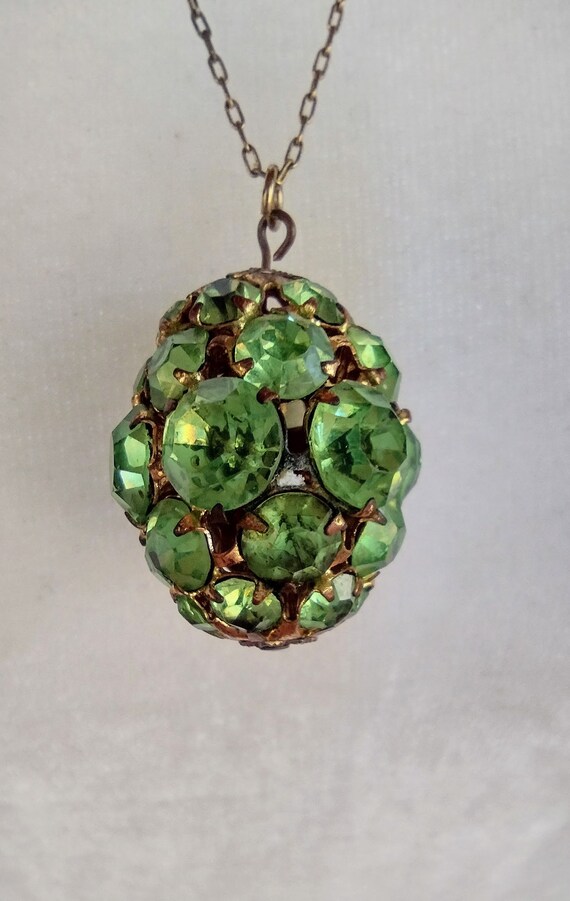 Vintage Necklace Gold Metal Light Green Rhineston… - image 4