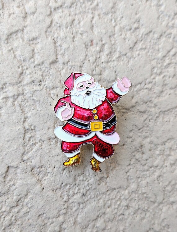 Vintage Christmas Pin Brooch Gold Metal Santa Cla… - image 7
