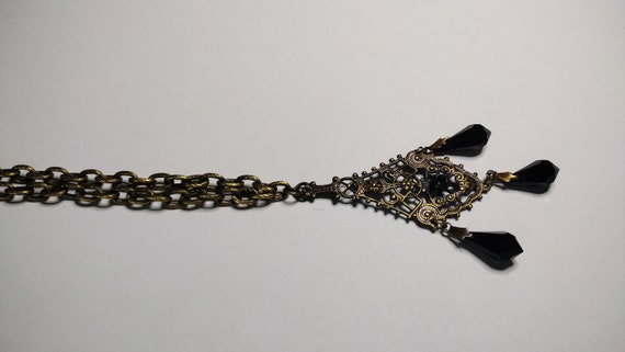 Vintage Necklace Antique Gold Metal Filigree Scro… - image 6