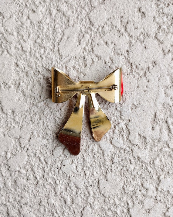 Vintage Brooch Pin Gold Metal Red and Cream Ename… - image 3