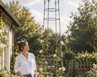 Rosenobelisk Edelrost 240 cm – faltbare Rankhilfe aus Metall zum Rosten – extra hoher Gartenobelisk