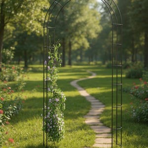 Schwarzer Rosenbogen aus Metall 240 cm – stabile Rankhilfe für Rosen & Clematis – Gartenbogen 120 × 38 cm