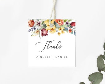 WildFlower Thank You Tag DIY Instant Square Favor Tag Template, Favor, Thanks Tag, Printable, Watercolor, Simple Elegant - 2x2"