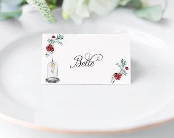 Beauty and the Beast Wedding Place Card , Seating Name Card, Seating Card, Watercolor floral, Seating Assignment Cards, Escort Cards