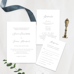 Wedding Invitation Template Set, Traditional Wedding Calligraphy, Editable Invitation Suite, Printable, Templett INSTANT Download