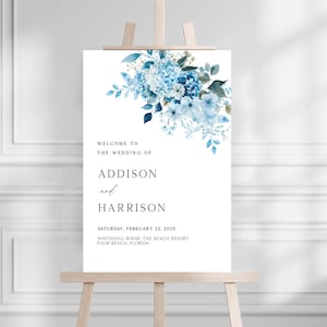 Wedding Welcome Sign Template, Blue Hydrangea Wedding, Templett Instant Download, Editable & Printable Welcome Sign