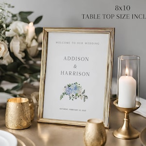 Wedding Welcome Sign Template, Blue Hydrangea Wedding, Templett Instant Download, Editable & Printable Welcome Sign