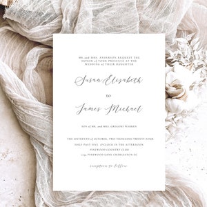 Wedding Invitation Template Set, Traditional Wedding Calligraphy, Editable Invitation Suite, Printable, Templett INSTANT Download