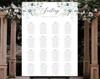 Classic Wedding Seating Chart Template, Eucalyptus Wedding Seating Plan Sign, Printable, Editable, Templett INSTANT Download