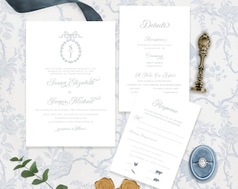 Wedding Invitation Template Set, Traditional Wedding Calligraphy, Editable Invitation Suite, Printable, Templett INSTANT Download