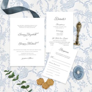 Wedding Invitation Template Set, Traditional Wedding Calligraphy, Editable Invitation Suite, Printable, Templett INSTANT Download